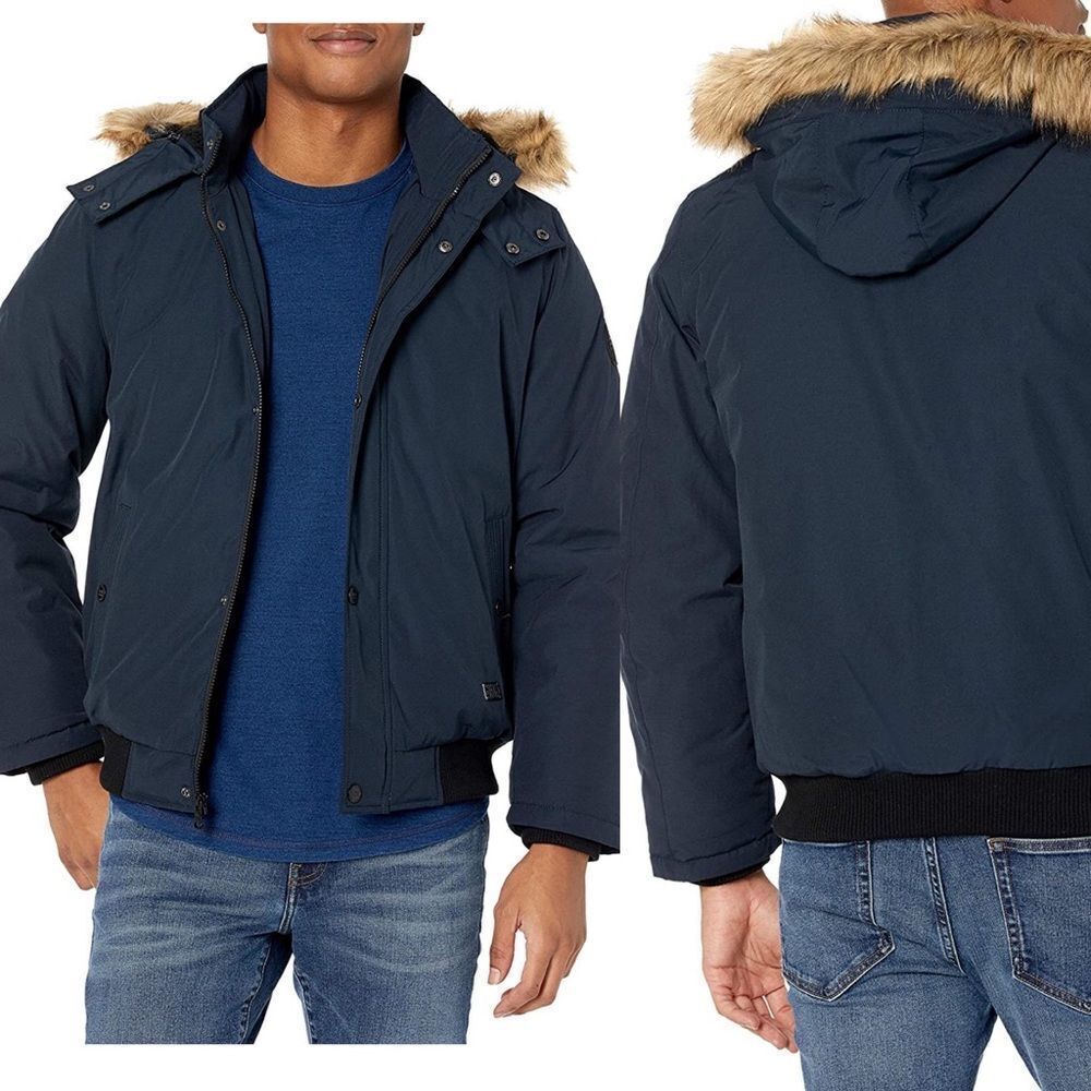 Buffalo David Bitton mens Bomber With Faux Fur Trim Hood. NEW